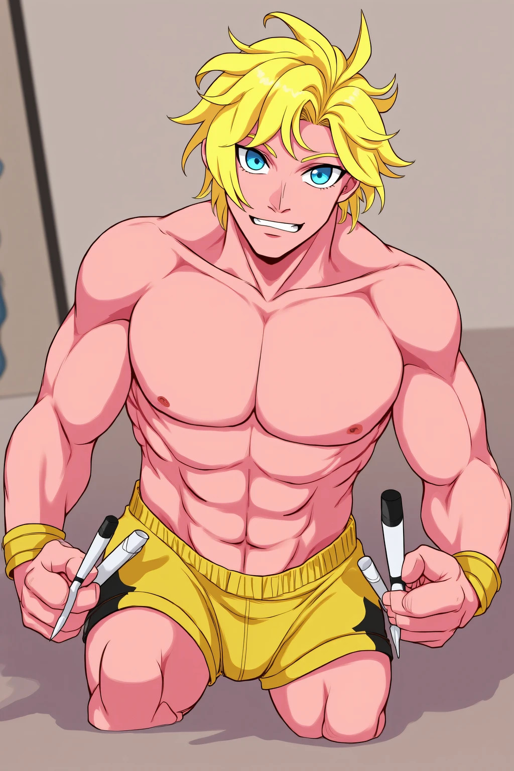 Only one person ,NSFW, best quality, (ultra realistic, 8K), (only:1.5), (male:1.5), hyper, hyper Muscles, hyper Bulk Up, Muscle Growth, Giant, 独奏独奏 People, Sun Evil , alone, alone People, 独奏 Head, One head, muscular, veiny muscles, bulging muscles, wide chest, thick thighs, thick arms, popping veins, looking directly at viewer, highly, powerfull strong mighty, handsome alpha male, wide thick chest, large pecs, large biceps, abs, large shoulders, Big muscles, Muscle growth, Bodybuilding, R-18, Big arms, bulk up, Growth, bodybuilder, hyper muscle, full body shot, Abdominal muscles, hyper abdominal muscles, Growth muscle, Power up, definition, Big Abdominal muscles, Abdominal muscles, muscle, All Nude, Nude, Completely naked, nude, bodybuilding, Big arm, muscle reg, Big regs, spread legs, shota, character, game character, bodybuilding, hyper cock, Big cock, humanoid penis, penis, big penis, hyper penis, Muscle shota, 筋Shota, Shota, Human, Man, Boy, young man, young boy, children, young face, No Tattoo, Not Tattoo, anal, smile, blond hair, Boruto Uzumaki, boruto, うずまきbolt, bolt