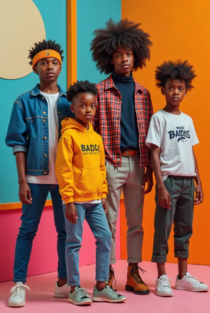 super realistico. A boy and an 8 year old girl wearing a black sweatshirt . round goka cakca jeans. White fundi. 