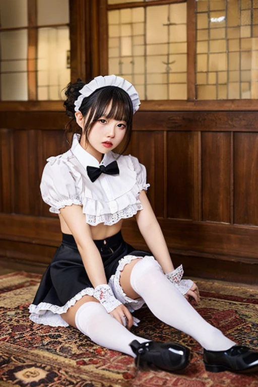 Highest quality,(8k, RAW Photos, Highest quality, masterpiece:1.39), (Realistic, photo-Realistic:1.2), One girl, Rem_Re:Zero_1, blue eyes,Urzan-6500-v1.1, Cleavage、Small breasts、Lift the skirt with your hands to show your panties