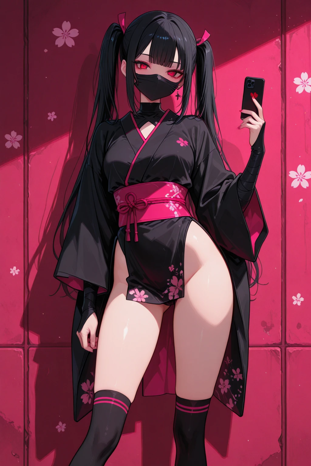 (ultra quality),((work of art)), Nezuko Kamado, (expressão facial sexly), (glare eyes),((sexly)),(raised thong panties), (medium breasts), (Beautiful breasts), (ideal women&#39;s bodies), ((beautiful curves)),(wide hip), (nice legs),(pink dress clothes) close no rosto, photographic essay, ((Selfie)).