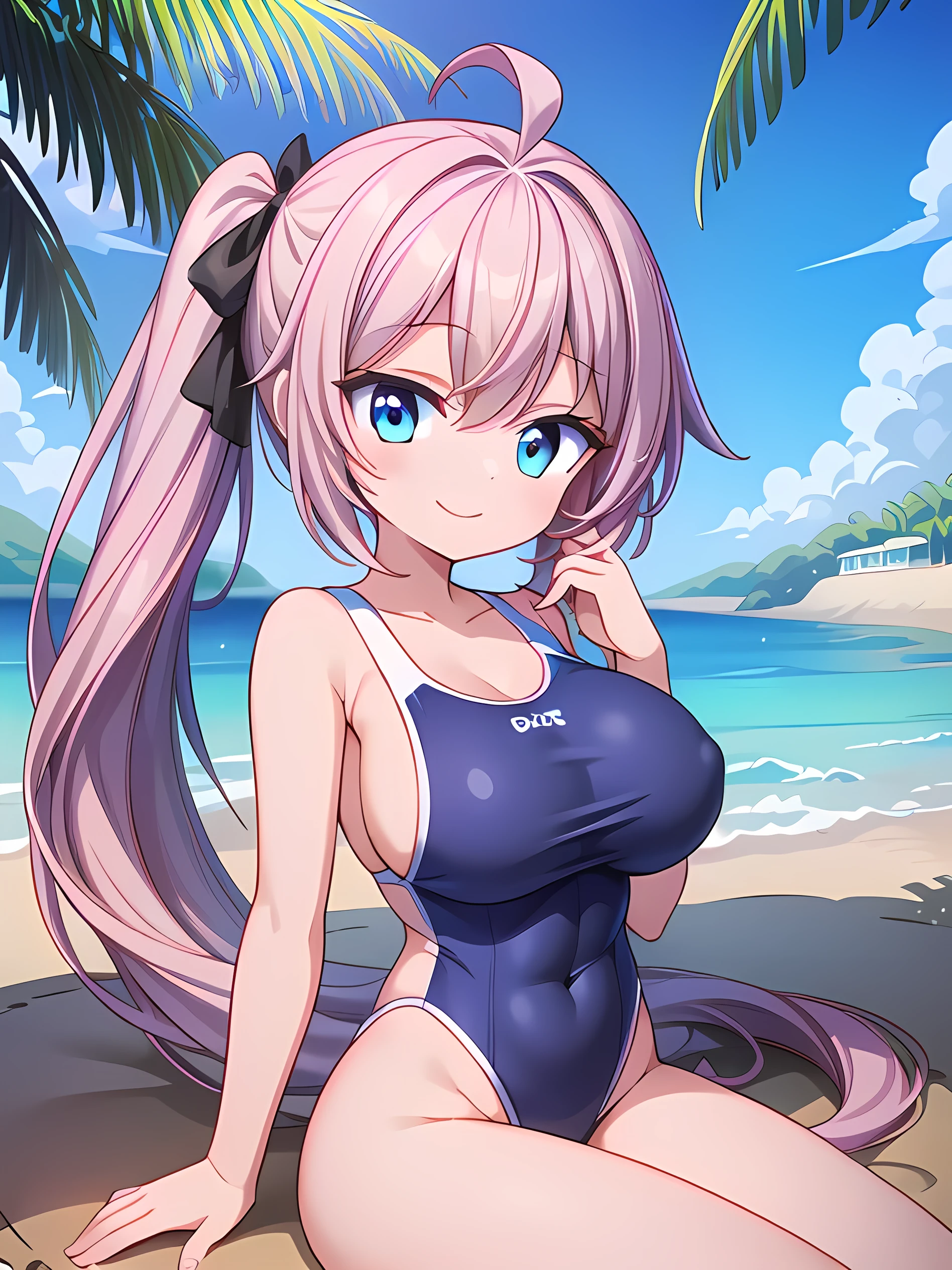 best aesthetic, 1girl, solo, long hair, breasts, looking at viewer, smile, bangs, very large breasts, really huge butt, big butt, cheerleader outfit, cleavage, pink lipstick, kiss marks, outdoors, sky, day, bikini, cloud, tree, water, pedal, blue sky, pink pool float, beach ball, sunglasses, palm tree, beachball, beach umbrella, ocean waves, a beautiful young woman wearing a pink cheerleader outfit and sunglasses, lounging on a pool float in a sparkling blue pool. She is surrounded by tropical flowers and palm trees, and the scene is set against a backdrop of a bright blue sky with fluffy white clouds. The woman's pose is sexy and seductive as she floats in the pool, enjoying the sunshine. The colorful flowers, pool floats all contribute to the fun, summery vibe. The overall atmosphere is cheerful and lighthearted, capturing the essence of a perfect poolside day.