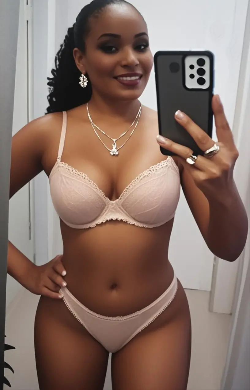Mujer mexicana, cuerpo sexy, besando su reflejo en el espejo, mientras acaricia su trasero.