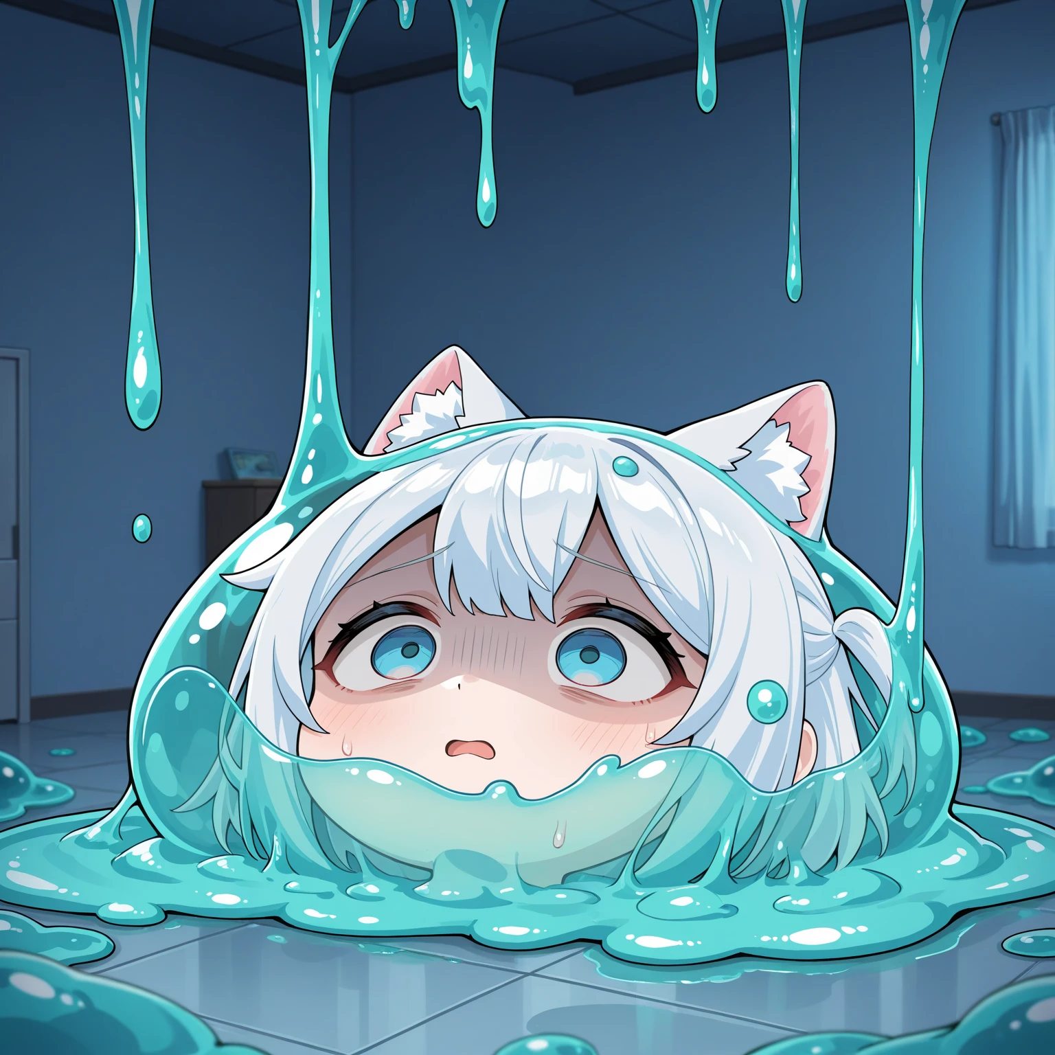multiple female, Yui, slimey,Multiple slime conversion processes ,sedan \(substance\), Blue skin, (Long blue hair:1.2), look at viewr,fullnude,Colossal tits,Blushing face,Esbian,hightquality,face confused,A large number of frames before and after the slime change, Separated by many frames,(Multiple processes of being attacked by slime and becoming hognate with slime:1.5)