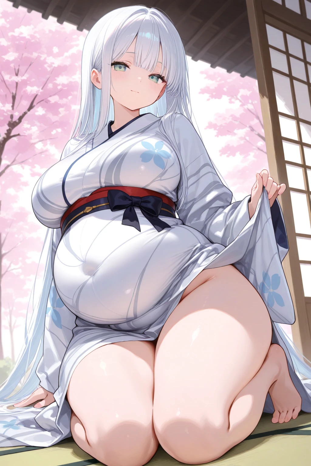 mononobe no futo, One Woman, Long sleeve, Sleeves edged with ribbon, Gray Hair, blue eyes, Proud face,
Underbust,  Large Breasts,Butt,Thighs,Plump，milk,Underarm，vapor，Jump,Low Angle，Please spread it with your hands,No underwear，Big nipple milk squirting,smile,Micro Bikini