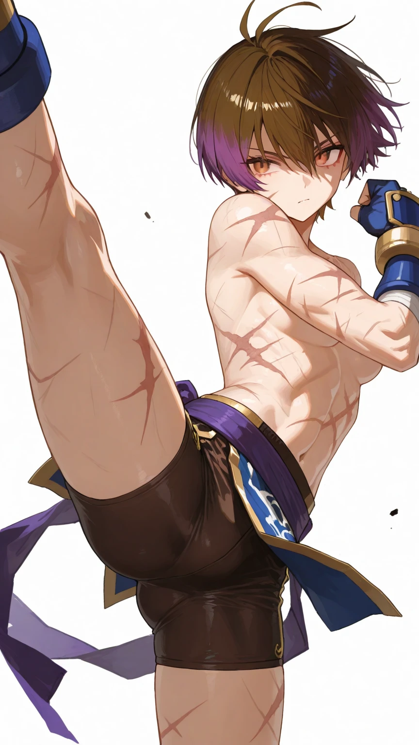 shirtless anime guy performing in front of a crowd, pose mais forte, bela pose de anime, personagem do rei dos lutadores, boku no hero academia style, estilo de arte de anime de alta qualidade, badass anime 8 k, personagem de estilo anime, estilo de anime limpo e detalhado, dancing in the background, epic anime style, capa de anime, arte oficial altamente detalhada, in my hero academy
