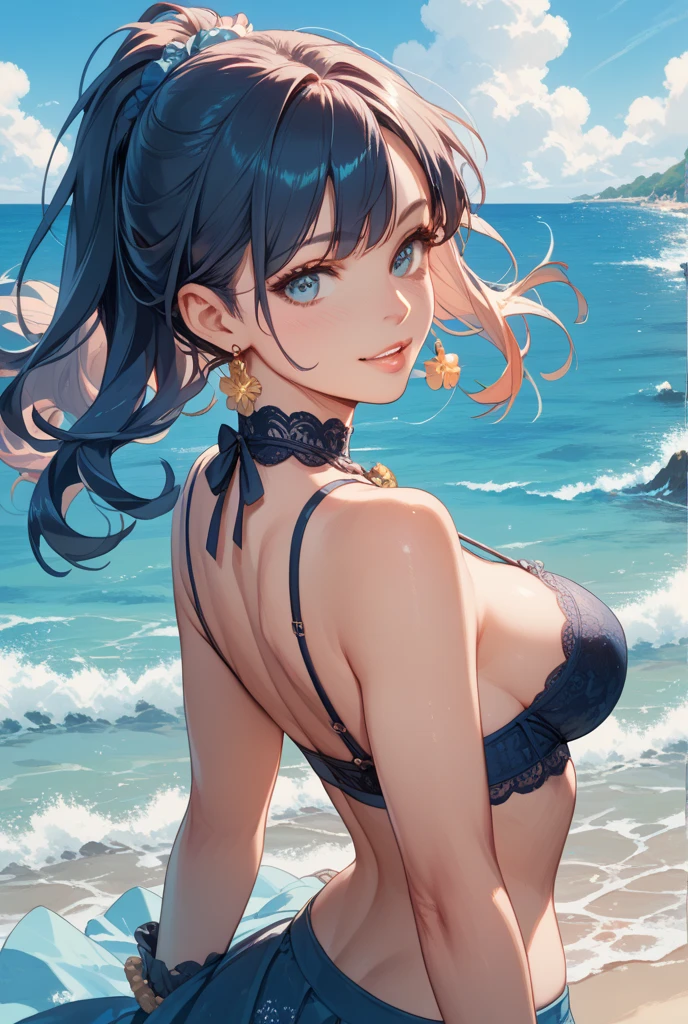 Dynamic posing, dynamic angle, Arrange pose,Top quality work，Show Legs，sexy, (( long black hair),((light blue eyes)), freckles, (sexy) , Rose cheeks, Pretty cute Face, A perfectly proportioned face，full-body view， amazing,large round chest、Beautiful eye details、Beautiful eyelashes、beautiful double eyelid, with blush cheeks,  