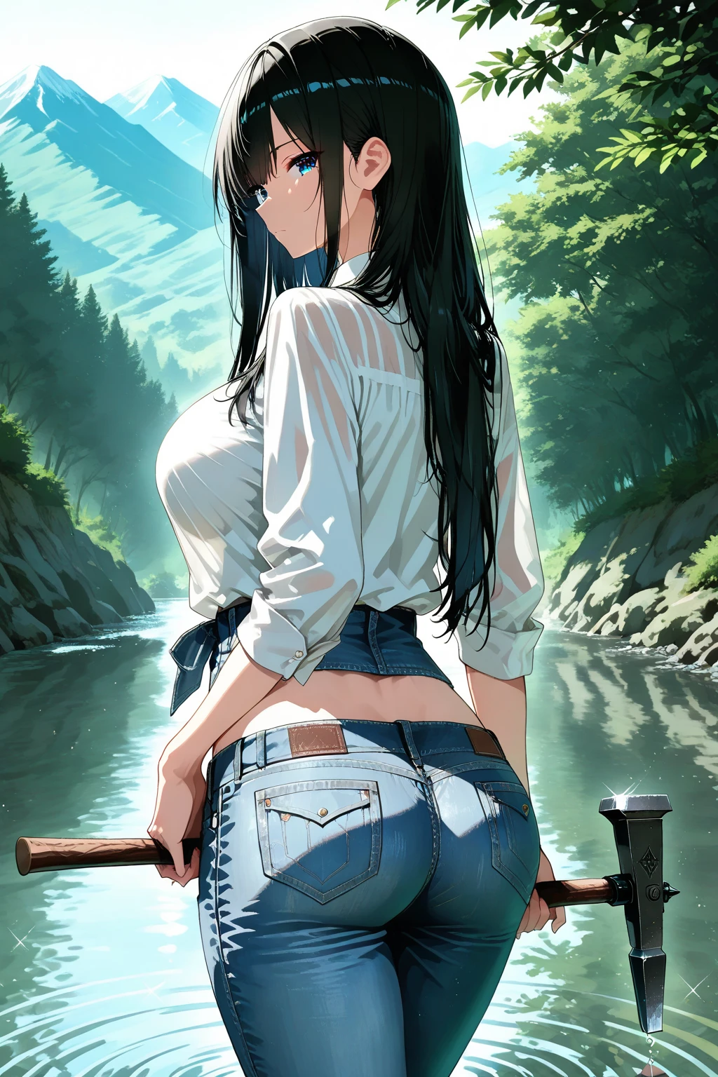 1female,31 years old,熟妇,Bigchest,Big breasts Thin waist,long leges,Pornographic exposure, 独奏,(Background with:hilltop,the rainforest,in summer,Standing water on the ground,exteriors) Feel free to hairstyle,Stride,Sweat profusely,drenched all over the body,seen from the front,Long black hair , mostly cloudy sky,(((tmasterpiece),(Very detailed CG unity 8K wallpaper),best qualtiy,cinmatic lighting,detailed back ground,beatiful detailed eyes,Bright pupils,(Very fine and beautiful),(Beautiful and detailed eye description),ultra - detailed,tmasterpiece,)),face to the viewer,frontage,A high resolution,ultra - detailed)nakeness,Wipe off panties,revealing breasts,Bare genitalia, Bulge,Camel toes,Raised sexy,Lewd expression,Flushed complexion,Open-mouthed,frontage,Officer's cap,(Wearing:green colored bomber jacket,Black pantyhose)