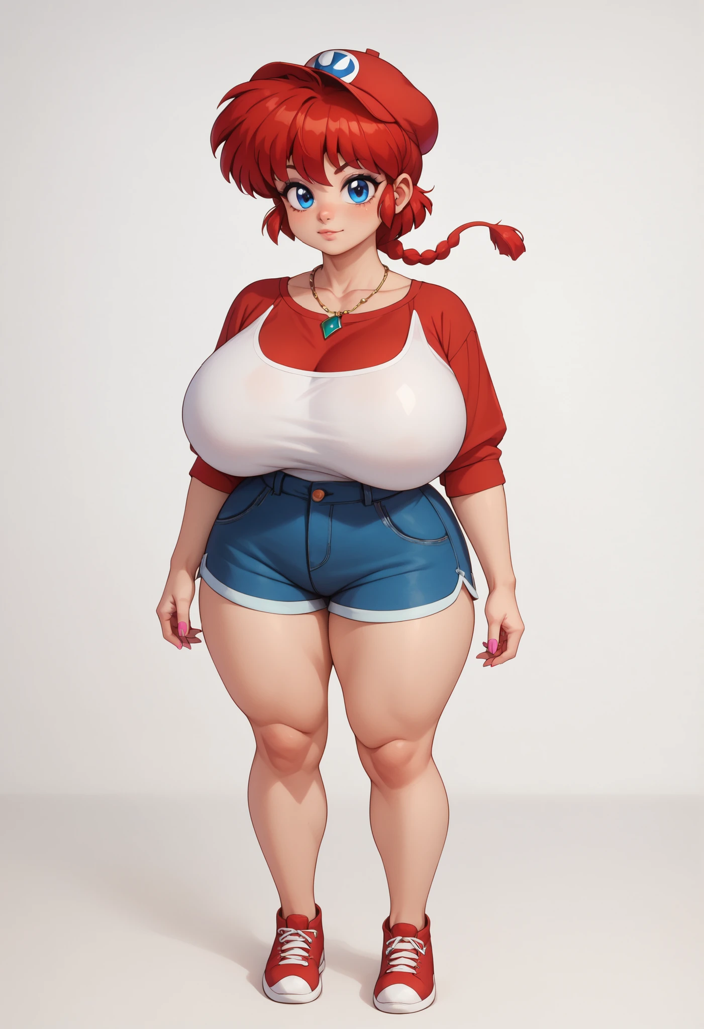 red shirt, croptop curvy, huge breasts, sagging , from below,extremely close up ,breast focus ,distressed jeans,,TIGHT shIRTg,hand on hip,smoking,curly hair,