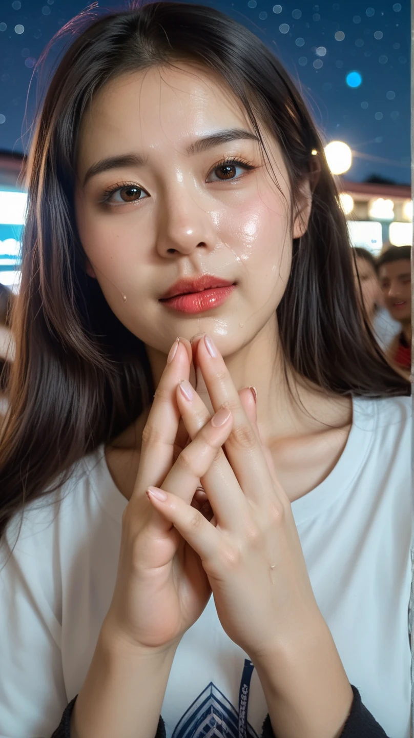 Sexy korean woman with big juicy lips gagging on a large long black veiny dick wet, forcing down throat, upper body shot, Ultra gorgeous, cumfacial55