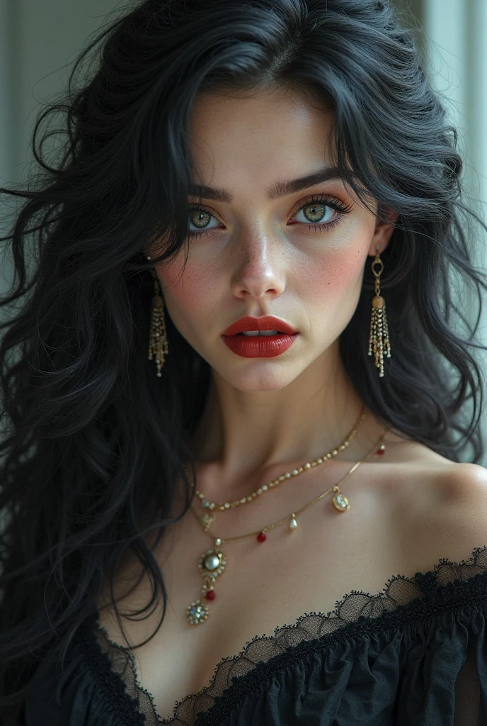 aa portrait of vampire with a bloody tear coming down from he eye, an exotic beautiful female vampire, dynamic hair color hair color, dynamic hair style, ultra detailed face, best detailed face, silver eye color, ((1single red teardrop: 1.3)), ((tear drop made from blood)), ((teardrop coming down from the eye: 1.3)), small cleavage, wearing two black diamond earrings, Ultra-high resolution, High Contrast, (masterpiece:1.5), highest quality, Best aesthetics), 16K fantasy art, best details, best quality, highres, (ultra wide angle: 1.2), 16k, [ultra detailed], masterpiece, best quality, (extremely detailed), ladyshadow, magical sky, crying style, vampire teeth