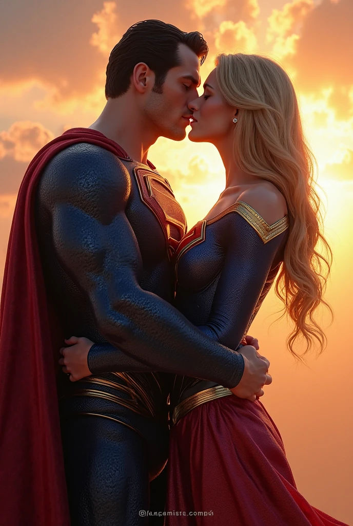 You can create an image of a loving kiss between Wolverine and sexy Supergirl