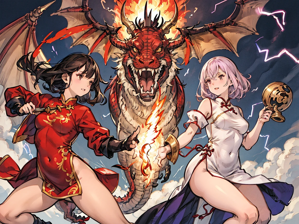 warrior woman, headband, gloves, dragon, cave, detailed background <lora:azpiri2:1>