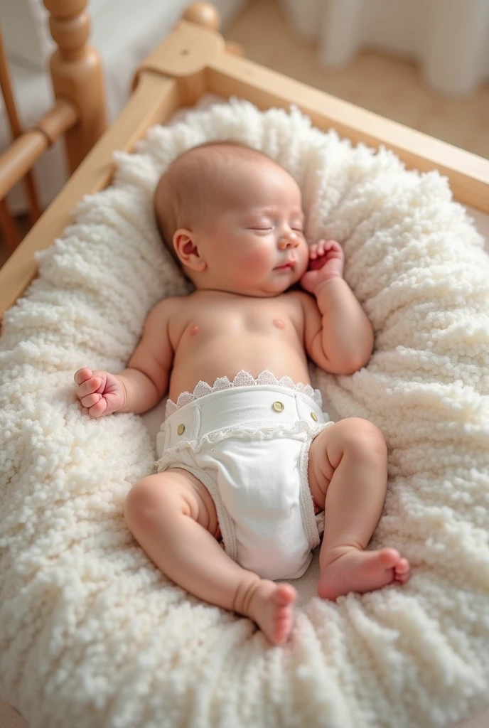A naked child with flowery panties on the floor