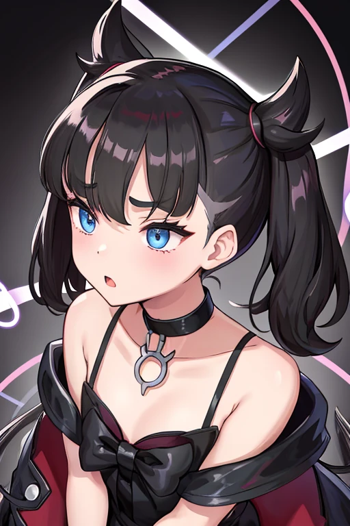 G-Cup　　masterpiece　Highest quality　High resolution　Show off your breasts　cute　Marie　Black Hair　Closed Mouth　Light in your eyes　Eye highlights　tits　bra　Nipples I took off my clothes myself　Cover　Red earrings　Black choker　Pokémon　Shaving