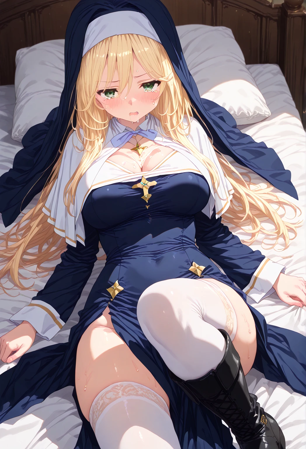 (wariza:1.5),mari,nun,(dark blue school swimsuit:1.3), embarrassed ,blush,