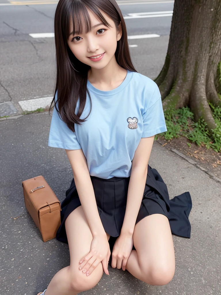 8K,masterpiece,Japanese,teenage girl,12years old(1.3),short stature,girl,from the front,Innocent face,calm eyes,Childish,
detailed face,
baby face(2.0),light eyebrows,Downturned eyes,baby skin,No makeup,no eyelashes,Small nose(0.7),
slender,tiny,slim legs,
wearing tank top,wearing check mini skirt,wearing white panties, (carrying enamel randoseru),(carrying enamel school bag)wearing white panties,
((smile,laugh,laughing)),look away,((blushing)),