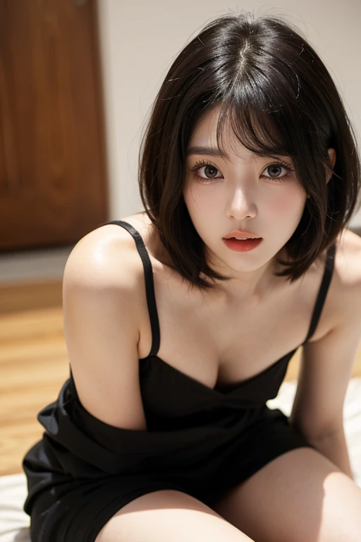 Woman on bed、Sexy appearance、Tank top、Sexy Girls、highest quality、Short black hair