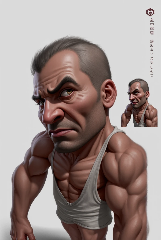 (medium full shot) of old man, Extremely muscular build, extra long hazel Textured Crop hair, korean, fair skin, brown eyes, smiling, detailed face, wearing clothes, ,Masterpiece,best quality, raw photo, realistic, very aesthetic