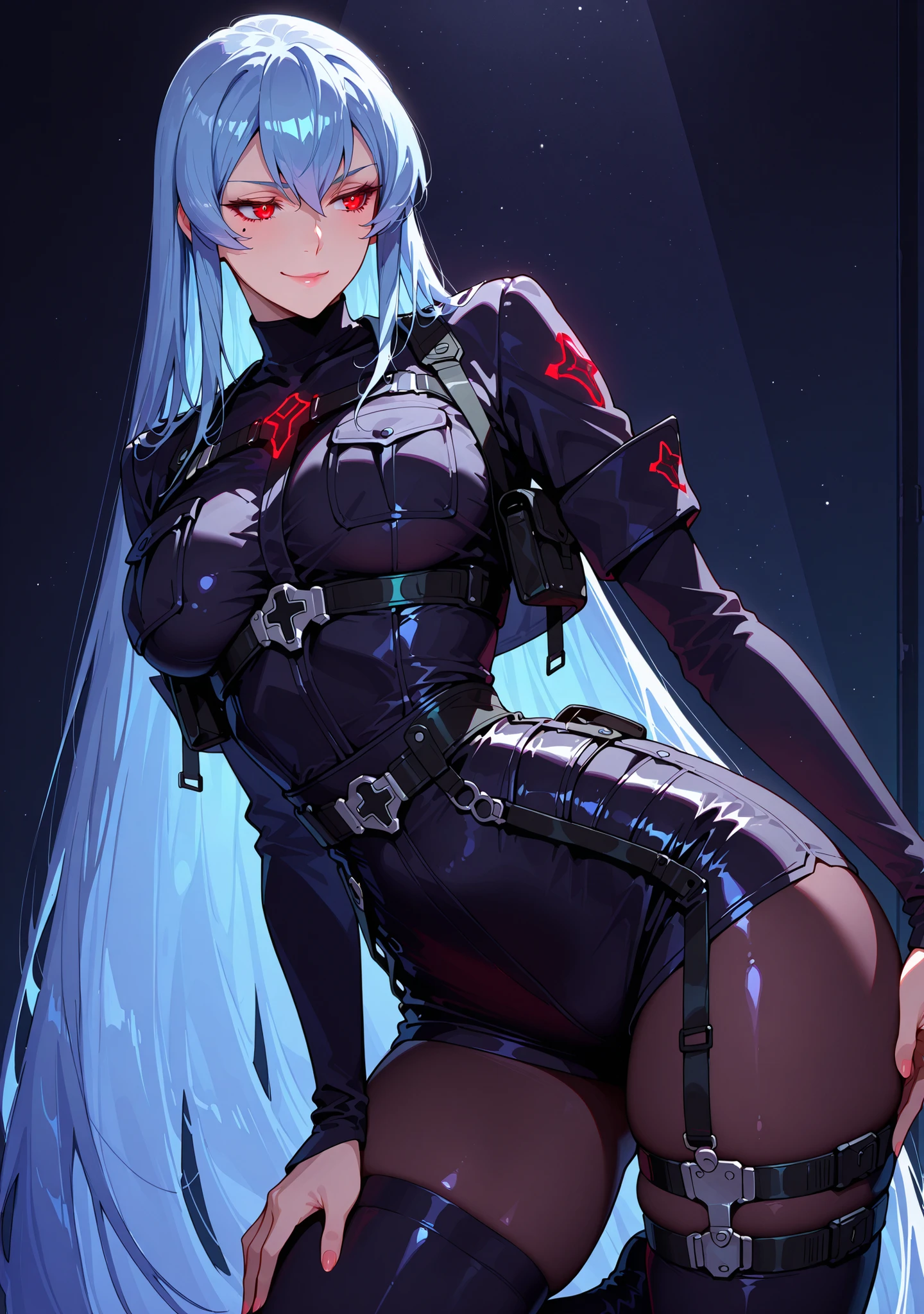 最high quality、best image quality、masterpiece、teenage girl((18-year-old、 By becoming、vest bust、medium bust,wide open breast tea、black eye, gray hAria、long hAria、thin,highest valley、Black Battlesuit、white arm parts、white leg parts、Holding a big sword、mechanically glowing red wings,Aria、splatters)),high quality、beautiful art、background((outer space、battlefield、splattersing beams、military base))瓦礫がsplatters、Depth of written boundary、movie、visual art、perfect art、8K,genuine