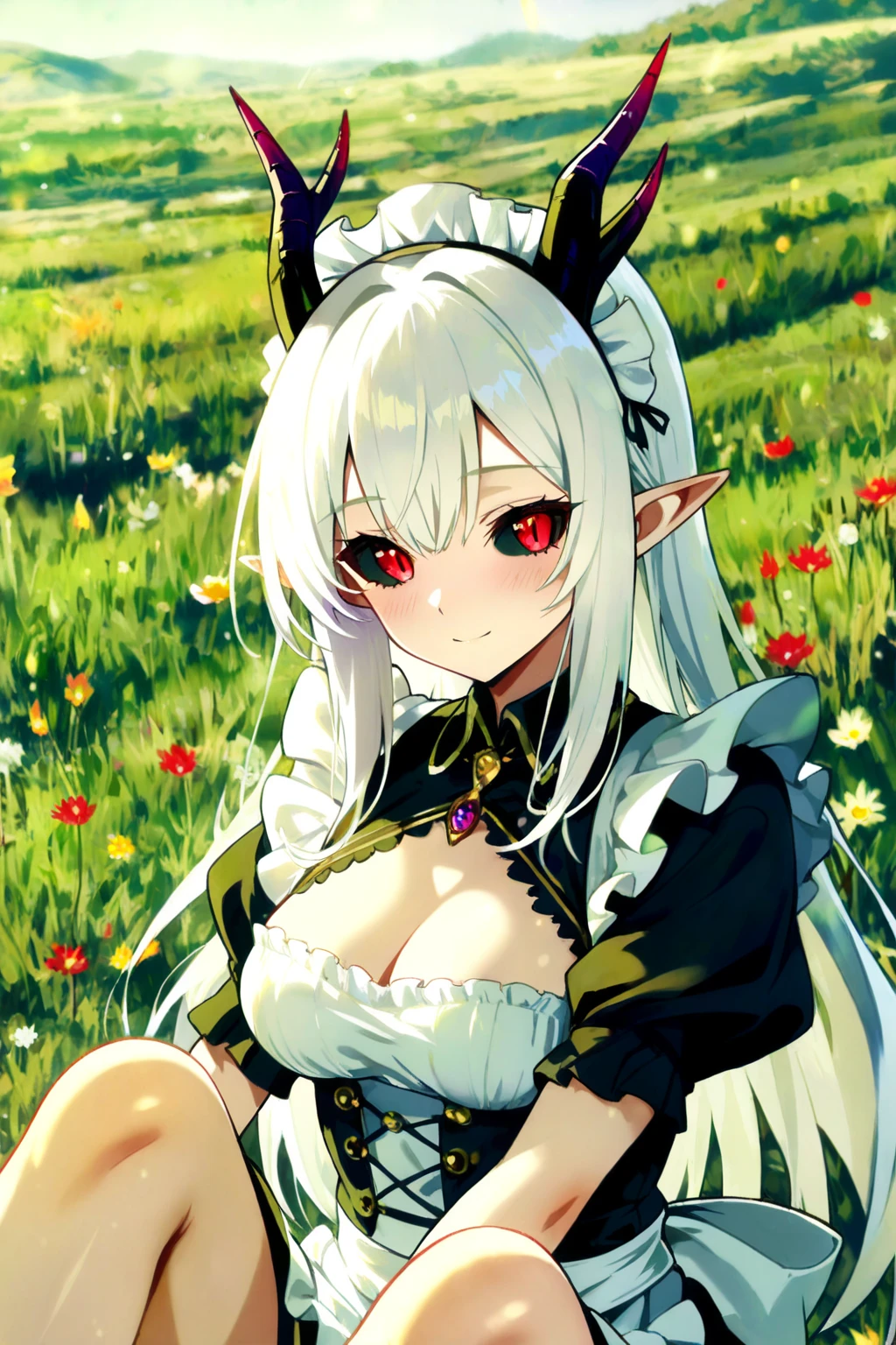 best quality, masterpiece, 1girl, solo, <lora:aversa-fe-richy-v1:1> aversa \(fire emblem\), <lora:FEFatesMaid_v1:1> fates maid, maid headdress,
