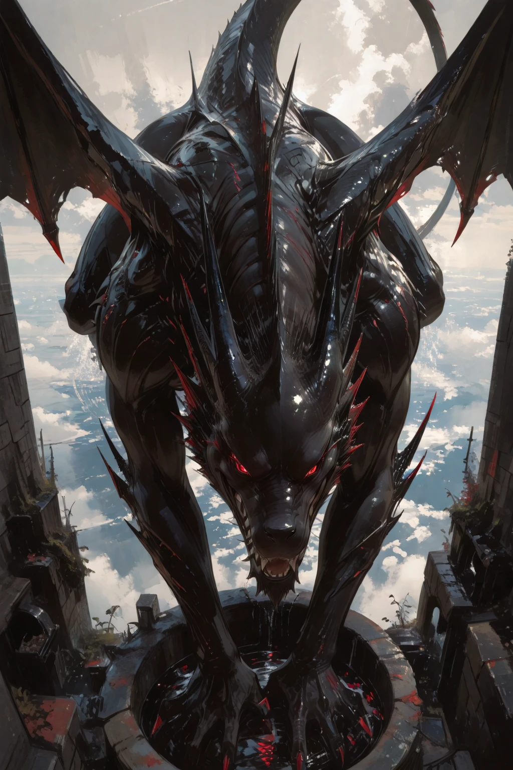 cyberanatomy castle on the rock and dragon, cinematic<lora:cyberanatomy:1>