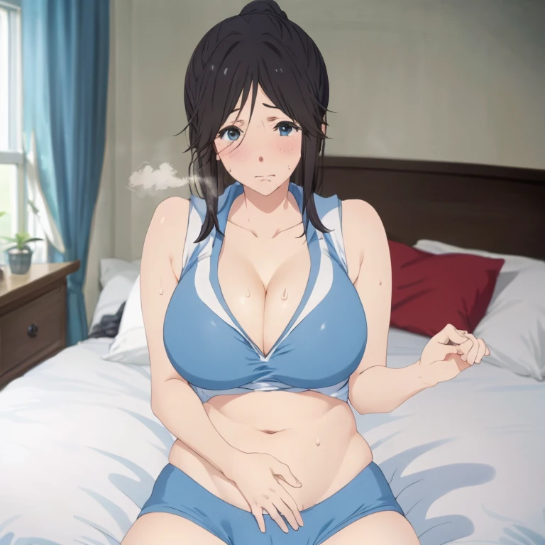 masterpiece, super fine illustration, best quality, light particles, ultra detailed, perfect anatomy, Japanese anime style, 8K, (woman), big breasts, ( black hair,medium hair), shiny hair, shiny skin, oily skin, (裸), tatami room, navel, (orgasm face), blush, (vaginal penis:1.3),(bounce breast) (man:1.2), hetero, (girl spread legs:1.4), (intense Sex:1.6), cum out, nsfw, summer, sunlight, shadow, (pov),(sound effects:1.5,Japanese),(pussy juice, female ejaculation:1.3),head back