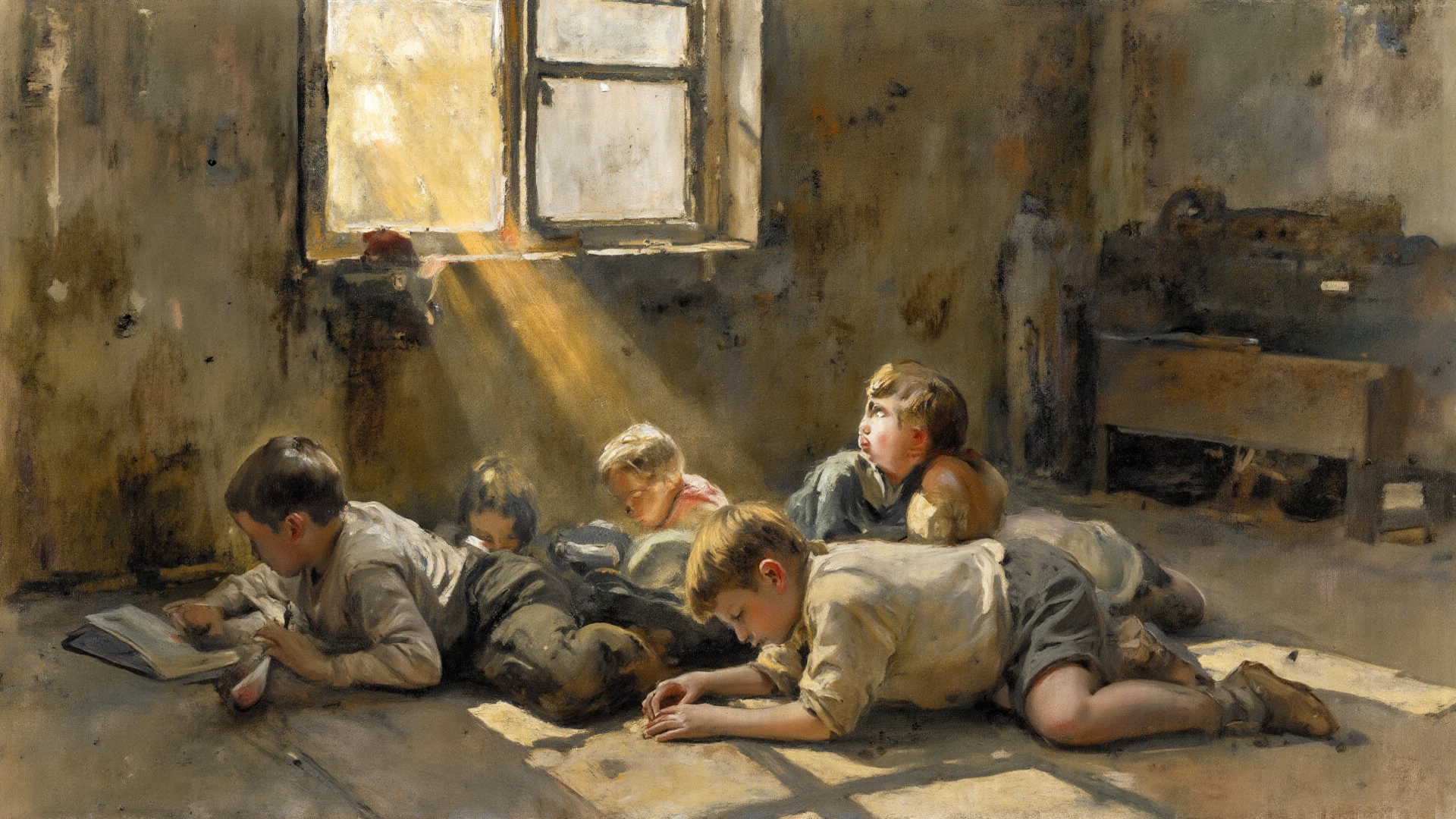 Little boy crying in a dark room
