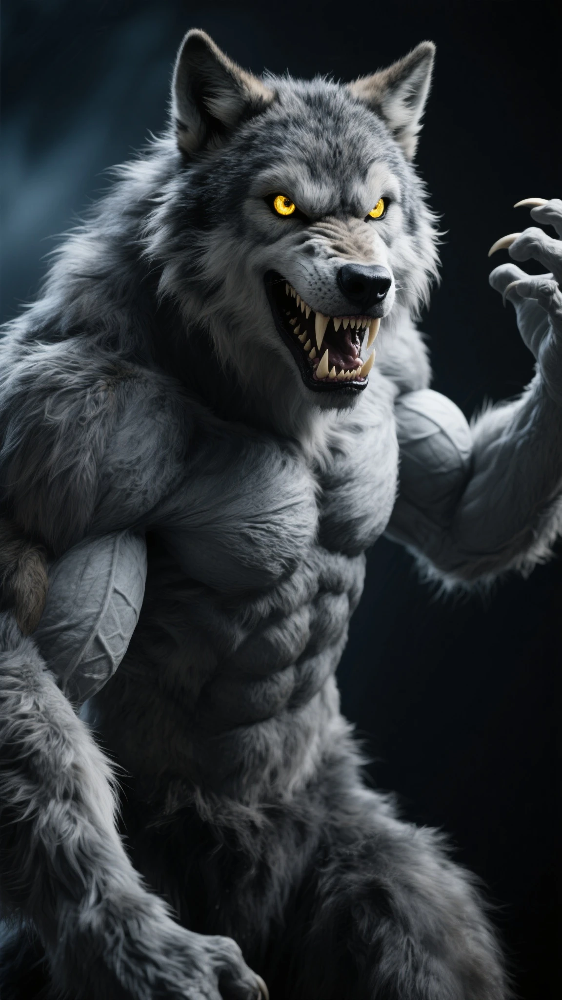 A muscular dogman, highly detailed portrait, beautiful detailed eyes, beautiful detailed lips, extremely detailed face and features, sharp focus, hyper realistic, 3d render, dramatic lighting, chiaroscuro, cinematic, fantasy, dark, moody, brooding, intense expression