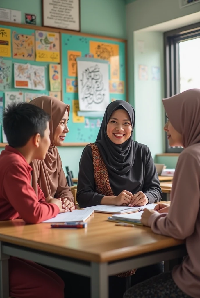 Three of hijab women with one of them is chubby and they are working and study about information technology course.