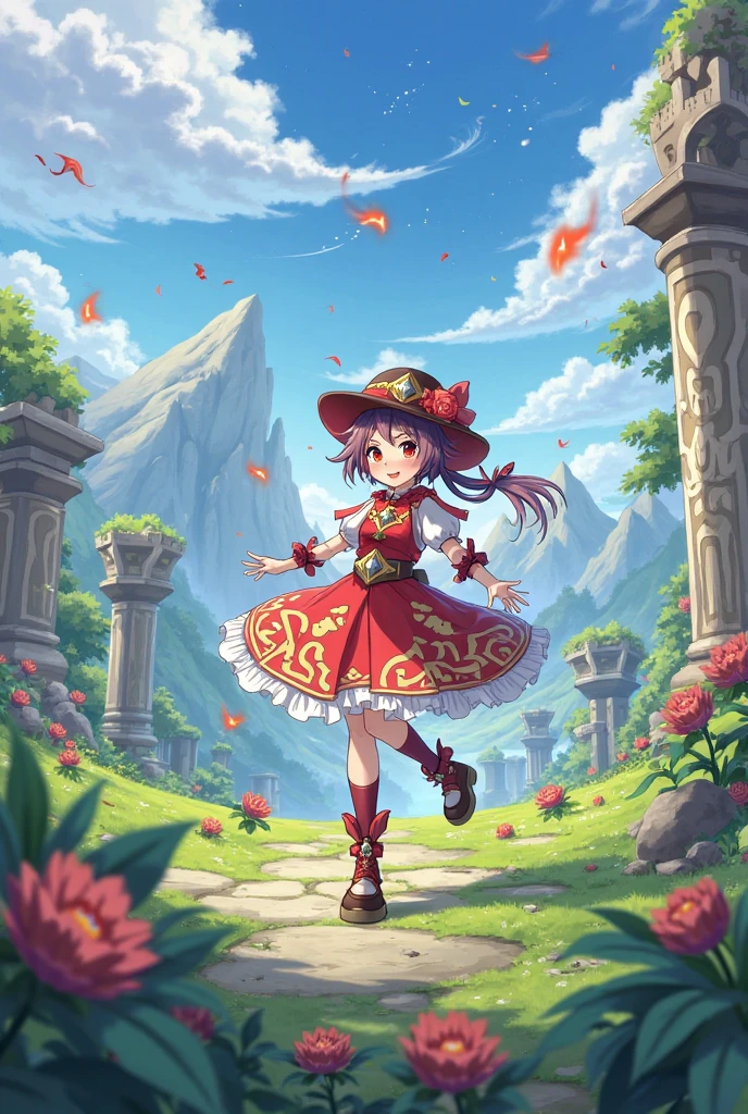ojfjwrhzkmgc, glasses, smile, standing, full body, mountain, river <lora:fujiwara-hazuki-witch-000005:1>