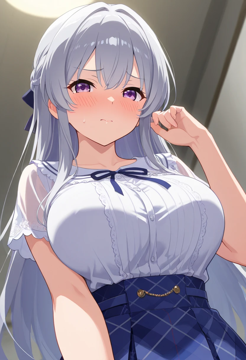 Score_9, Score_8_up, Score_7_up, ASCII masterpiece, source_anime, BREAK, 1women, solo, mikuizayoi, miku izayoi, bangs, blunt bangs, hime cut, hair ornament, long hair, blue eyes, blue hair, blush, naughty face, big breasts, thin waist, wide hips, beautiful skin, beauty, extraordinarily beautiful woman, attractive woman, super sexy,)), closed mouth, looking at the viewer, serious smile, satisfied, playboy bunny, blue leotard, white gloves, gloves up the elbow, white pantyhose, detached collar, fake bare shoulders, cleavage, animal ears, clavicle, 
big breasts, dentures in the skin, blush, direct, facing the viewer, naughty smile, lips, closed mouth, straight, facing the viewer, smile, direct, facing the viewer, embarrassed, :o, blush, bottom simple, white background, 
Indoors, living room, window, carpet, cloudy sky, reclined table,