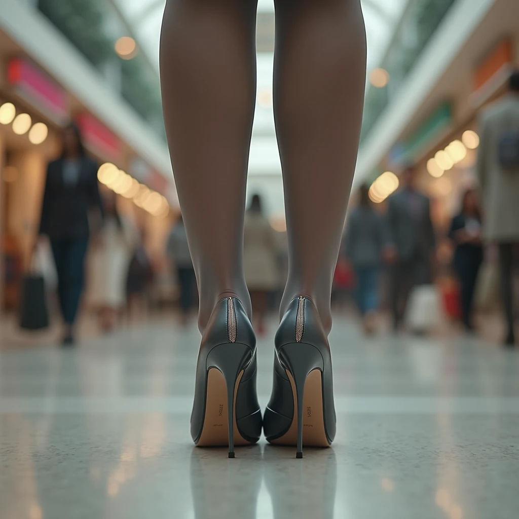 one woman walking shopping in the mall, elegant legs towering over you, beautiful legs, smooth legs, legs, close-up on legs, shopping mall, slender legs, beautiful legs, detailed legs towering over you, she is a lady, photorealism, 8K --auto --s2