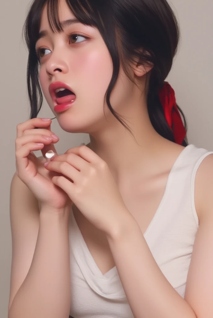 RAW Photos, 8k, (highest quality), Realistic, (live-action, Intricate details), (Natural skin texture, Detailed skin, Hyperrealism, Sharpness), (night、Japanese teenage girl with glasses squatting in a dirty back alley, graffitied wall:1.3),((Oversized cute detail bra with embellishments)), ((Party Dresses, munechira)), (Pale skin:1.2, Slender body), ((Straight long hair, Blunt bangs)), (Glasses Enchanting Face, Provocative look, Lips parted:1.3, Sagging under the eyes:1.2, Red thick lips), graffiti:1.5, night間, Spot lighting:1.3, Upper Body Shot,Puffy nipples, 