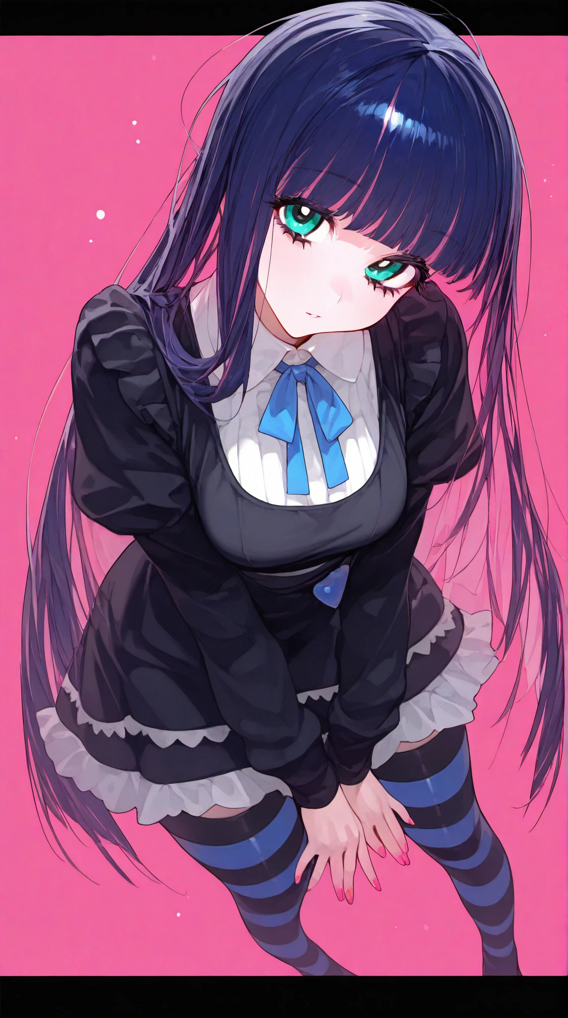 1girl, solo, stocking_anarchy, stocking_\(psg\), black_dress, lolita_fashion, striped, striped_legwear, <lora:Karakter - Stocking Anarchy:0.8>, <lora:Jav - Detail Tweaker:0.5>