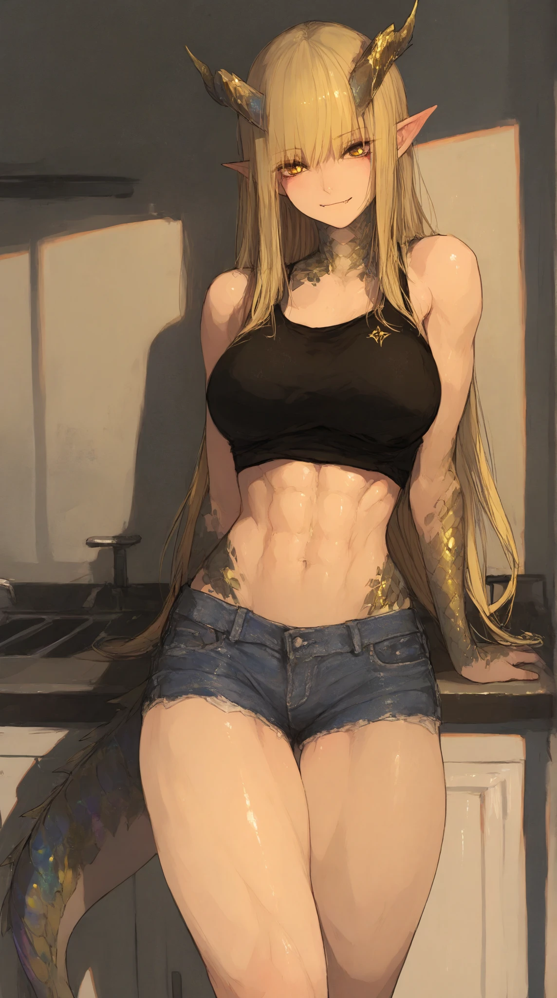 (hyperrealistic), (illustration), (high resolution), (8K), (extremely detailed), (best illustration), (beautiful detailed eyes), (best quality), (super detailed), (masterpiece), ( wallpaper), (detailed face), solo, (dynamic pose), 1 girl, black wavy hair in the kitchen, korean, heterochromic eyes, small moles under the eyes, ((apron), very huge breasts, white less cloth transparent mini shirt, white transparent thong, open legs, Vaginal discharge with flowing fluids, sexual arousal, sexual expression, shiny skin. Long legs, tight abs, (camel toe), (no panties), (no bra)