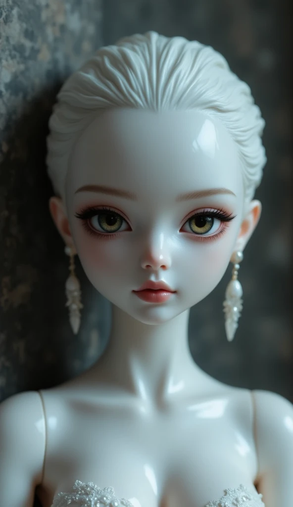 Blonde supermodel, A lock of hair with slight highlights, Blue-grey eyes, Mixed Media,