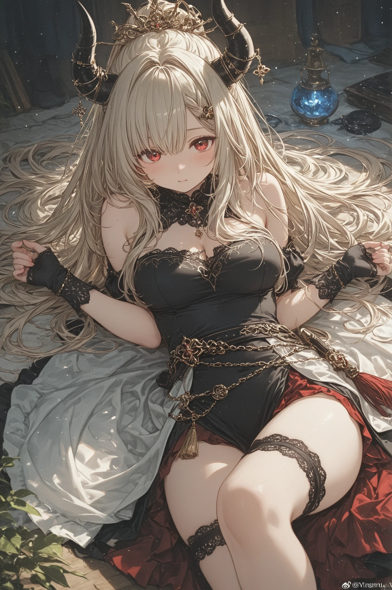 (small breasts:1.2), (perky chest:1.2), (pointed chest:1.2), (Pudding cake magazine cover:1.3),(from above:1.0),(shoot from the side:1.1),masterpiece, 1girl, Amazing Cleavage:1.1, thin waist, optimum,tmasterpiece,hight resolution,best qualtiy,hyper HD,super detailing,awardwinning,a 18yo cute girl,(The upper part of the body),anatomy correct,Beautiful Black miniskirt,garters,Gaze,Small face,bangss,holster,Beautuful Women,hands up,leg holster,Gaze,black boots,Cowboy Shot,cute face,a blond,Longhaire,Twin-tailed,Braids, Hairline,(scarlet eyes),long eyelasher,Hanging eye corners,White skin of the, ((see through camisole:1.1)), ((Sheer nipples:1.0)),Rocket Tits,(Slim body),smile,seductive weak smiling,(with sparkling eyes and a contagious smile),little open mouth, Looking at Viewer,