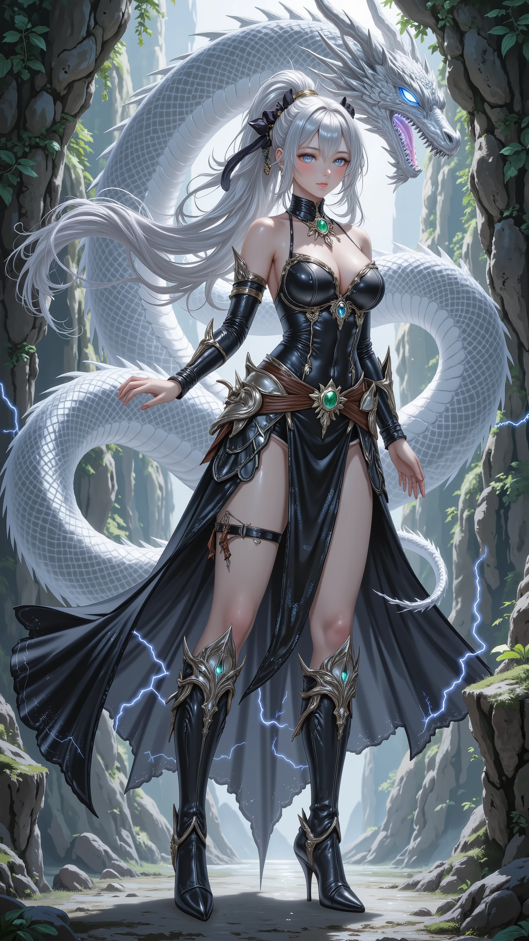 ((highest quality、masterpiece、8k、Realistic、超High resolution:1.3、Very delicate and beautiful、High resolution))、Cinema Lighting、medium range shooting、Portraiture、Perfect female body、Opposition、Looking at the audience、((Medusa from Another World、(Hair made of countless snakes:1.6、Reptilian eyes:1.4)、Ruthless smile、Petrifying gaze、scaly skin))、Emerald decoration、Sharp Fangs、Eyes shining in the dark、Ancient curses、Mysterious Aura、Cave of Darkness、Statue of the Victim、Silver bracelet、Poison Claws、Black Robe、Night Forest、Cold wind、Dark Shadows、Sharp Claws、Gemstone Necklace、coiled snake、Wicked Charm、cause fear、Magical Power、Ancient mythology、Hidden Cave、Stone statue、A Legend、Otherworldly background、Eternal Curse、Golden Eyes。