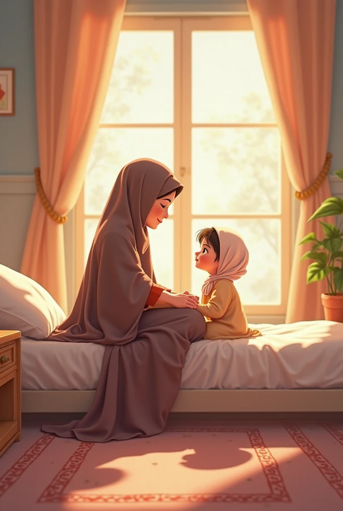Muslim boy touching mom feet