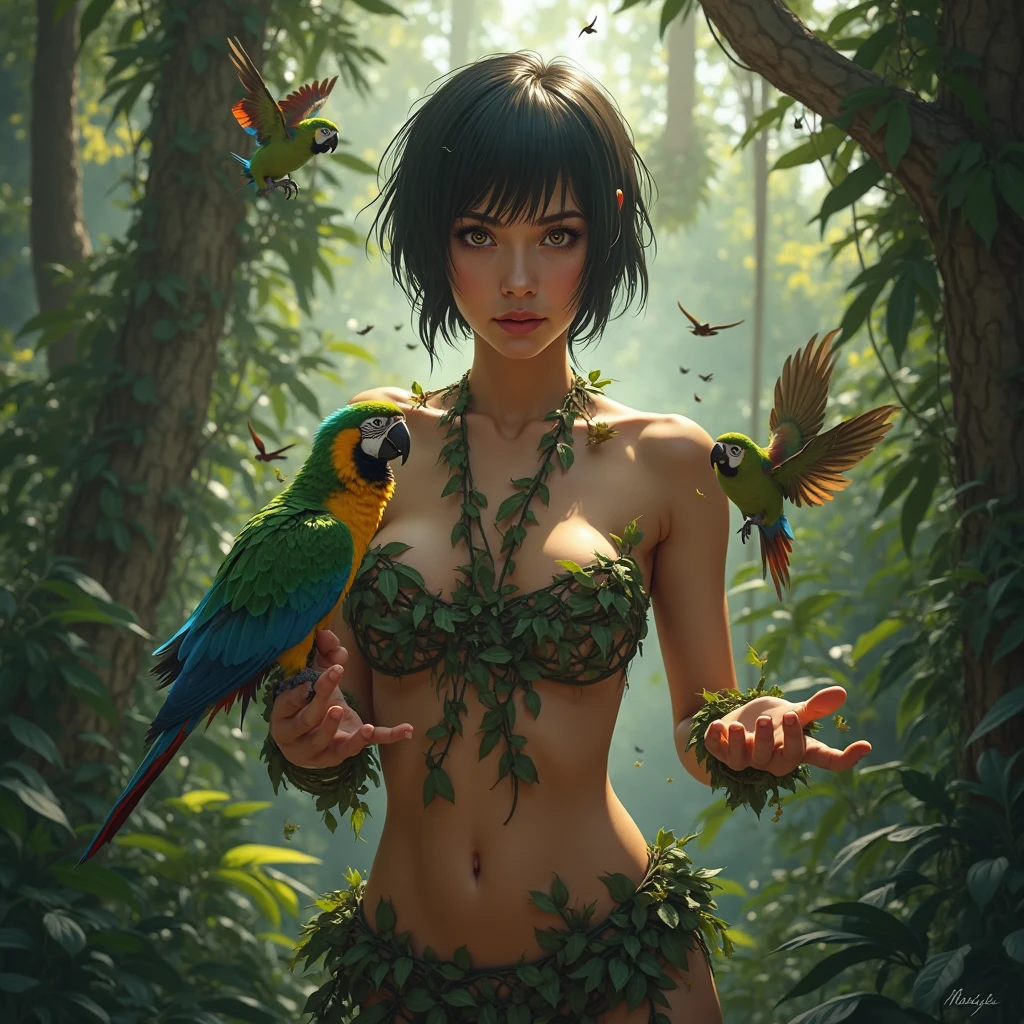 Amazonian girl,1girl,
(large breasts:1.4),((((long twin braids,tight braids,long braid,braided hair,long hime cut,dark hair,black hair,colored inner hair)))),(((purple_eyes:1.3))),intricate eyes,beautiful detailed eyes,symmetrical eyes,((((lustrous skin:1.5,tanned skin,bright skin: 1.5,skin tanned,shiny skin,very shiny skin,shiny body,Reflective skin)))),(spider lower abdomen,narrow waist,wide hip,athletic body,inflated legs,thick thighs,(detailed face)),beautiful detailed lips,
cute,slutty,sensual,seductive look,seductive,((??????)),opulent,sumptuous,((nsfw)),
(((eyeshadow,egyptian makeup,eyelid makeup))),Wild Xavante India,????? ,huge macaw blue parrot feather headdress,indigenous yellow and green breast painting,breast painted blue and yellow,indigenous yellow and green facial painting,huge macaw blue parrot feather necklace,(???????:1.4),(nipples:1.2),(tribal bodypaint),(jewelry:1.1),earrings,gold egyptian necklace,gold bracelets,
(shy pose:1.3),looking at viewer,embarrassed,shy,centered,scale to fit dimensions,Rule of thirds,
outdoors,overgrown,(overgrown background,glowing crystals,bioluminescent plant),scenery,extremely scenery,(((glowing crystals,bioluminescent plants))),(puddles everywhere,moss,moss on the background),clouds,lily pads,palms,reeds,(sunset, golden hour),(dense jungles full of exotic plants and animals),
(Glossy Egyptian ornaments),highres,sharp focus,(ultra detailed,extremely detailed),(photorealistic artwork:1.37),(extremely detailed CG unity 8k wallpaper),(((vibrant colors,vibrant theme))),(intricate),(masterpiece),(best quality),artistic photography,(photography taken by sldr),(intricate background),perfect rendered face,perfect face details,realistic face,photo realistic,((intricate detail)),(((realism))),