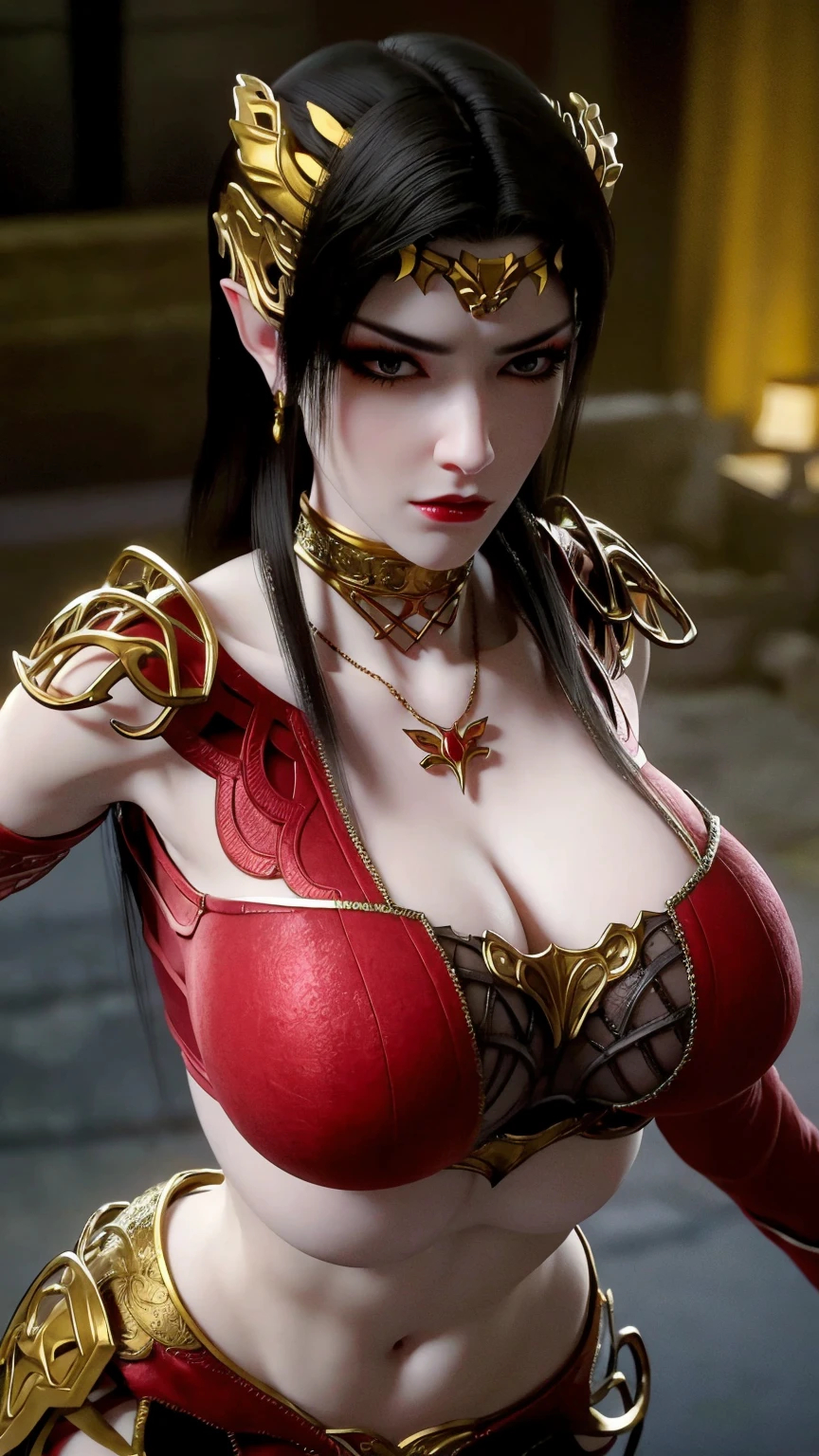 （lifelike， high - resolution）， 1 girl with a perfect body， Super fine face and eyes，long hair， big boob，Expose cleavage5, lightning, hyper-realistic graphics, most realistic graphics, 1 girl, alone, solo, Extremely sharp.
