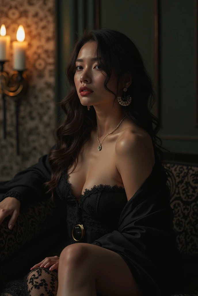 best quality,(intricate details:1.3),hyper detail,finely detailed,colorful,delicate,8k uhd,film grain,(studio lighting:1.2),(Fujifilm XT3),(detailed skin:1.2),ultra high res,best quality,photo,4k,in the dark,deep shadow,low key,(realistic, photo-realistic:1.4),young woman,sitting on the bad,black pantyhose,feet out of frame
