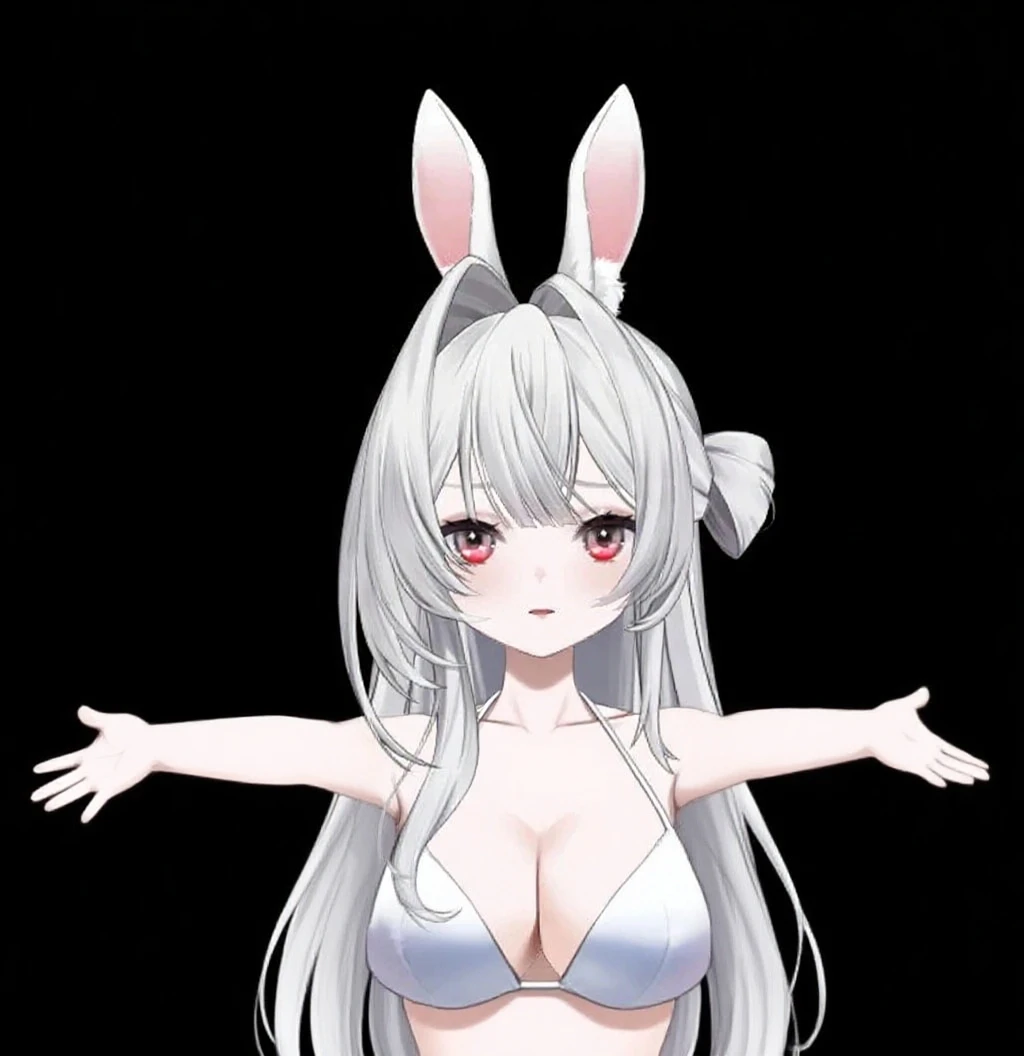nsfw,1girl,(leotard),best quality, very aesthetic, absurdres,Whiteleotard,(Transparent),(Rabbit headband),looking at viewer,straight on,Curvy,nude,tight,lop-eared,(shiny skin:1),center open