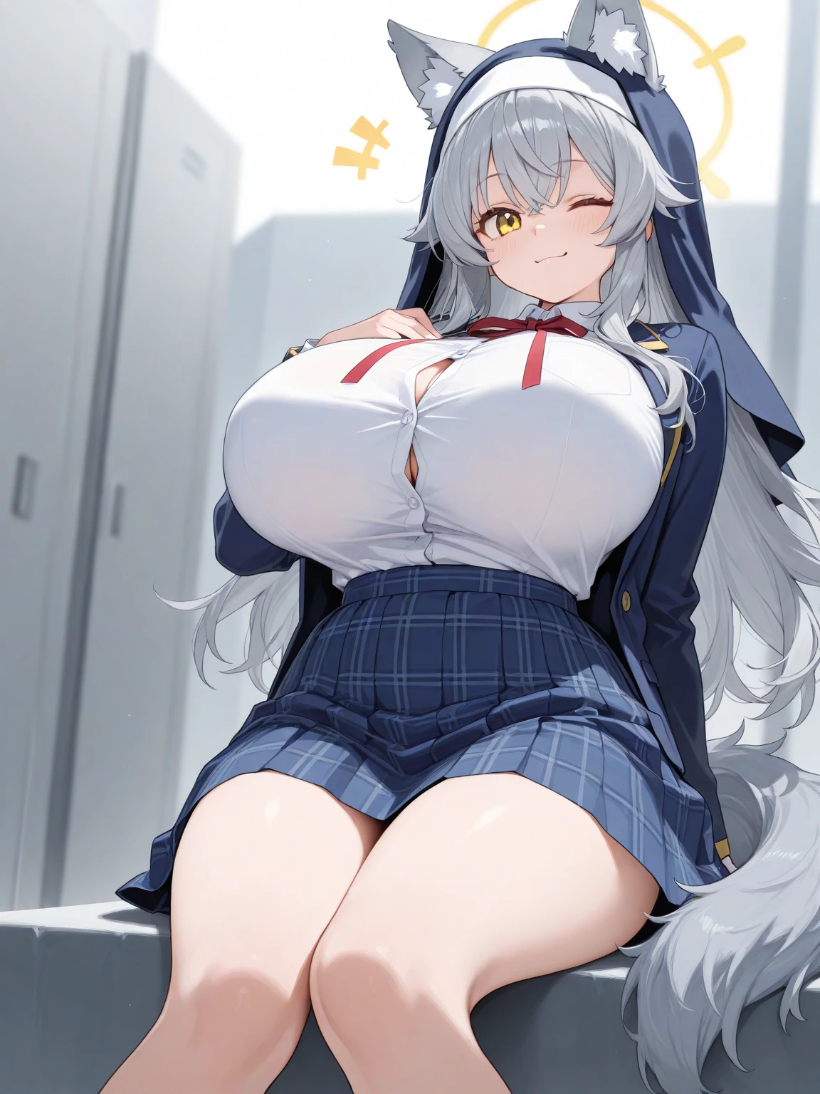 Nsfw, masterpiece, sunshine, clear face, 1girl, solo, Firefly_(honkai_star_rail), light blush, ahegao, open mouth, tongue out, rolled eyes, drooling, sweat, steam, alternative costume, jacket, long sleeves, collared shirts, mostly naked, large breasts, cleavage, nipples, erected nipples, navel, bottomless, panties, panty pull, thighhighs boots, standing, head tilting up, both hands in front, both hands cover pussy, nice hands, perfect hands, shaking, trembling 