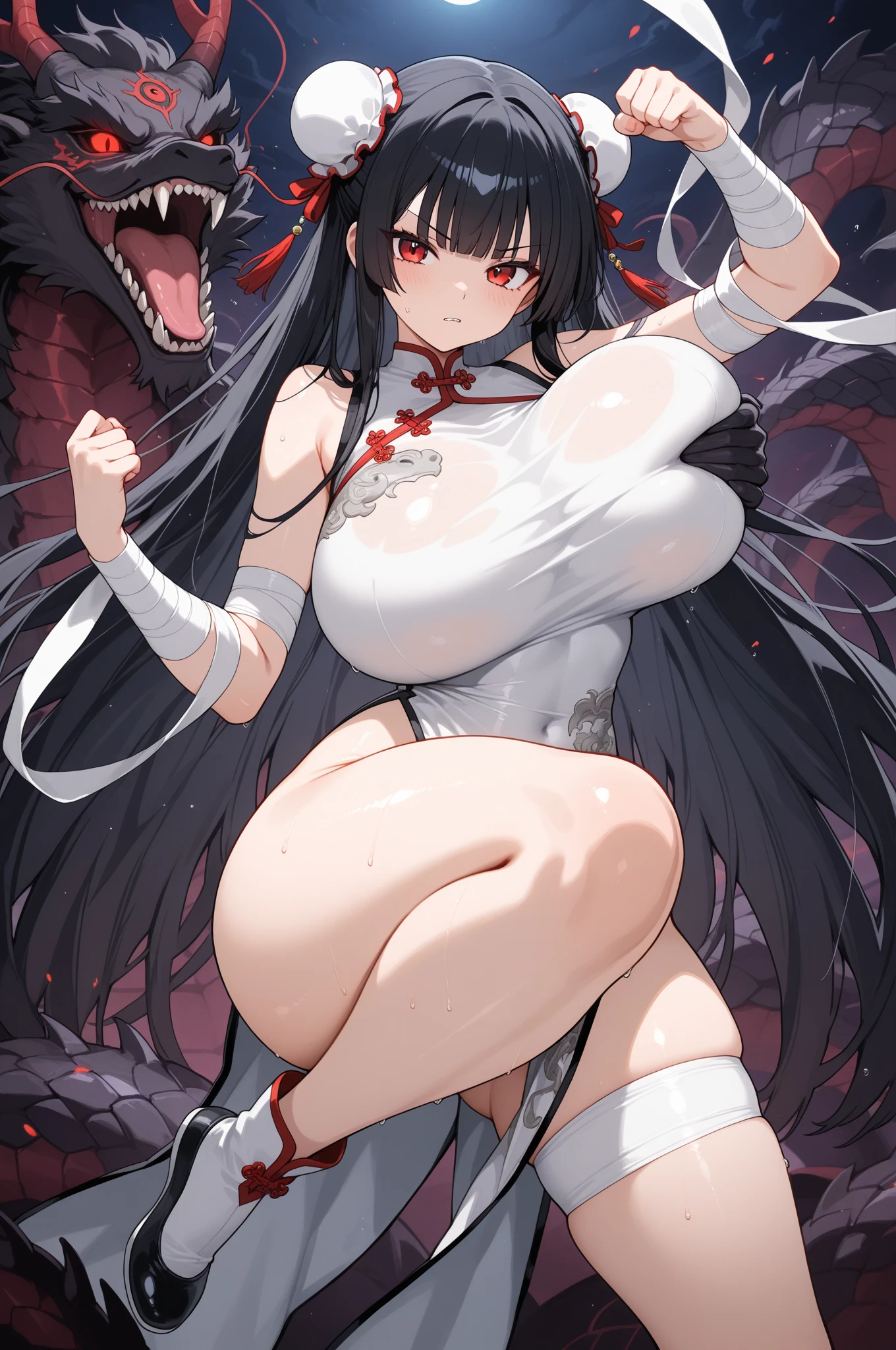 score_9, score_8_up, score_7_up, score_6_up, uncensored, irisu fuyumi, very long hair, himecut, black hair, white hairband, hair between eyes, blue eyes, BREAK detailed eyes, (perfect hands, perfect anatomy), detailed skin texture, (blush:0.5), (goosebumps:0.5), subsurface scattering, cinematic, Sharp focus, humorous illustration, big depth of field, Masterpiece, concept art, trending on artstation, Vivid colors, Simplified style, trending on ArtStation, trending on CGSociety, Intricate, Vibrant colors, Soft Shading, Simplistic Features, Sharp Angles, Playful, excessive sweating, sweating profusely, sweating drop BREAK, 1girl, pubic hair, breasts, armpits, armpit hair, 1boy, squatting, hetero, penis, female pubic hair, steaming body, navel, swimsuit, eyepatch bikini, bikini, thighhighs, erection, pussy juice, halo, sweat, gloves, white thighhighs, male pubic hair, elbow gloves, arms behind head, extra ears, alternate costume, stomach, blush, frills, choker, animal ears, white gloves, spread legs, frilled thighhighs, high heels, clothed female nude male, nude, covered nipples, white bikini, frilled bikini, maid headdress, tiptoes, large breasts, pussy, ?????????, presenting armpit, solo focus, underboob, black choker, collarbone, white footwear, cat ears, areola slip, symbol-shaped pupils, heart-shaped pupils, fellatio, steam, arms up, huge breasts, oral, black background, large penis, alternate hairstyle, stray pubic hair, crotchless, kissing penis, cleavage, frilled gloves, standing, micro bikini, looking at penis, thighs, heart, blunt bangs, pussy juice trail, black pubic hair, shivering, smegma, half-closed eyes, veiny breasts, tatami,