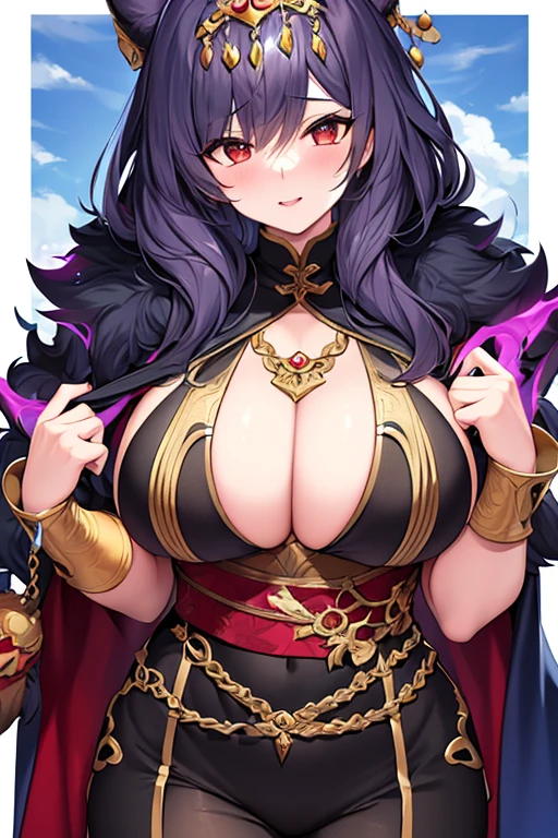 ((masutepiece)), (Best Quality:1.7), (Detailed:1.4), (hight resolution:1.4), 8K, (Colorful:1.5), 2D, High resolution, Sharp Images, Raw photo, Dehya_Genshin, 1girl in, (((Solo))), Black hair, Long hair, Blue eyes, big eye、A smile, middle body, Blonde bangs, Cat eariddle body)), Black pants, Shirt,Torn clothes, Cowboy Shot, (((Jewelry))), Black Gloves, (((armor))), thighs thighs thighs thighs, 鎖骨, Official Custom Rep, Armor Choker, A desert, cleavage, Parted lips, striated hair, Midriff, Hair intake, dark skinned female, halterneck, armlet, Black Gloves, ((criss-cross halter)), Torn clothes, Belt bag, Red Nails, nail polish, (((Armor Armlet))), fingerless glove, Two-tone breasted, closes mouth, Narrow eyes, eye line, ((Looking at Viewer)), Red chest, ((Bare legs)), Sunset, Gloves with claws, (((shoulder armer))), Armor Bracelet, Belt Armor, (earrings), Gold Chain, ornaments,Stand up,hand on own hip,tmasterpiece,Huge stacked breasts,The kinky exposed ,(Surreal breasttremely full breasts)),((Super large)),Big breasts Thin waist,(((Extremely large breasts))),seductiv,High detail,hyper qualit,high resolution,8K,8k smooth,(reality: 1.2),(Highly realistic, Ultra-realistic, photograph realistic),(Realism: 1.2),Solo,(Perfect feminine curveig breasts:2),(Huge breasts:2),(gigantic cleavage breasts:2),(Large breasts:2),(Bare tits:1.4),(chiseled abs : 1.1),Nice strong legs,,(Curvy:1.1),Narrow waist,(gigantic hip:1),(Thick thighs:1),(Thick legs:1),Muscular,(body builder:1.5)