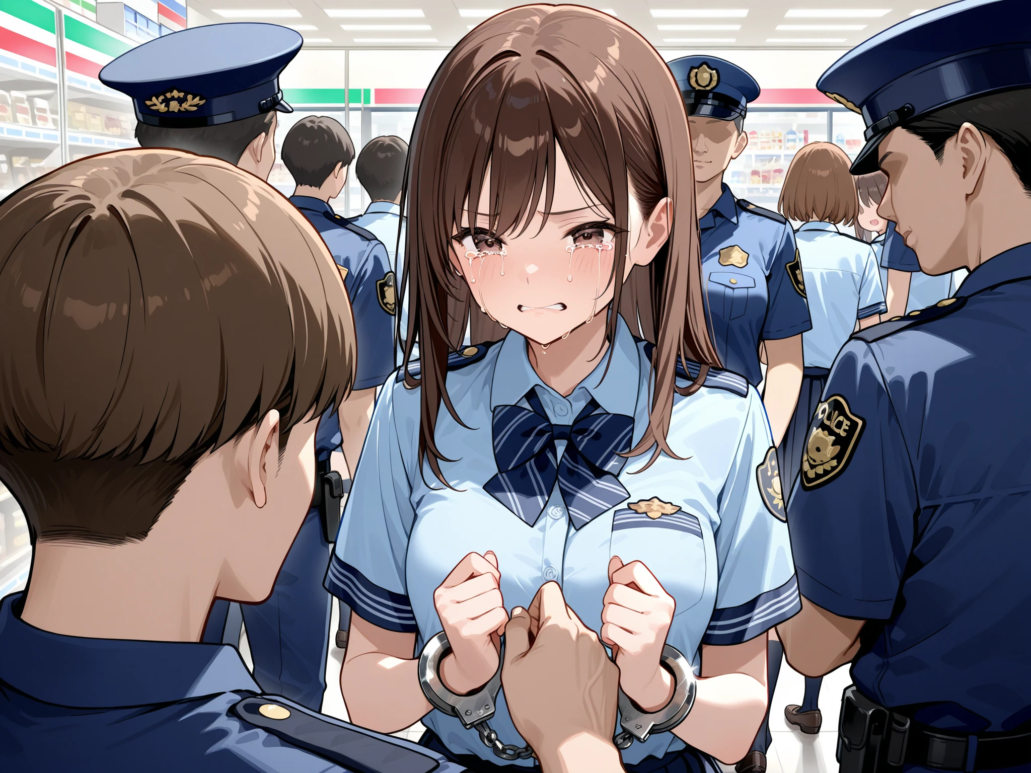 Create an anime girl being arrested