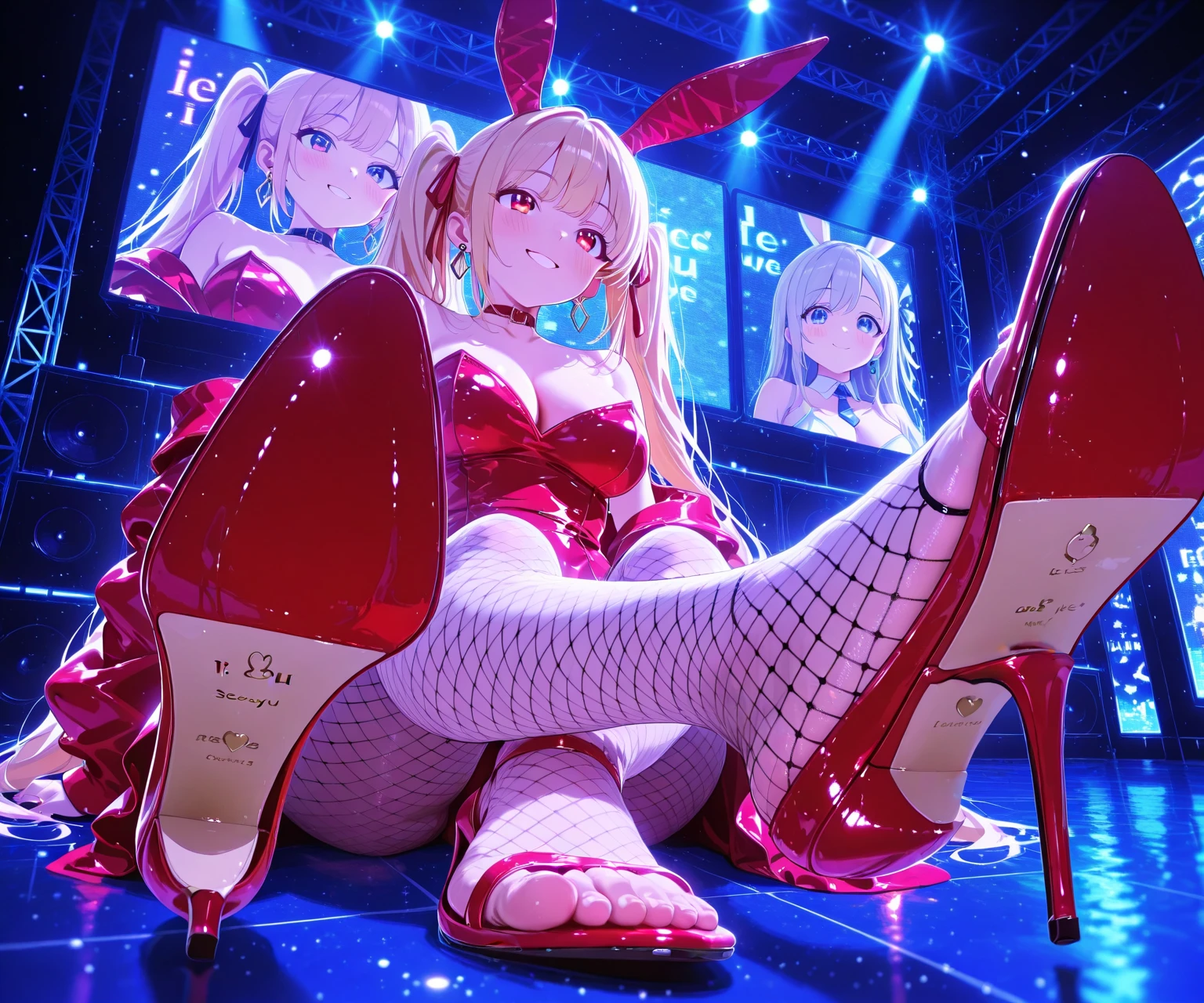 masterpiece, best quality, high resolution, extremely detailed CG, absurdres, highres, expressive eyes, perfect face, 1girl, a cute sexy girl in ((bunny_suit)), kawaii, casino, night club, sexy_posing, fishnet_thighhighs, large_breasts, ((wine)) ,((detailed_background))