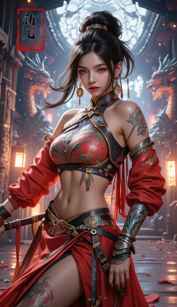 Ancient Chinese Beauties, Attractive temperament, Flowing long skirt, Clear Face, Beautiful Eyes, Around the sweet osmanthus, A well-proportioned masterpiece with perfect body structure, Very detailed, A magnificent composition, Color tattoo art, New Traditional Tattoo Art, SD Tattoo Design, Color tattoo art, Mysterious, warm and friendly atmosphere, Hyperrealistic painting, Super HD, high quality, 最high quality, 32K --v 6