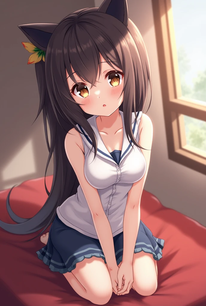 realistically, brown eyes, ponytail, glowing eyes, white short skirt, (((tennis dress))), extra short skirt, Blush, daytime, Wet from the rain, see through, sleeveless shirt, nipples, (((pussy))), (((Sit with knees raised))), yuuki mikan, the skirt is turned up, highest quality, High resolution, highly detailed face, perfect lighting, ultra high detailed CG, perfect hands, perfect anatomy, hand pulled skirt up,